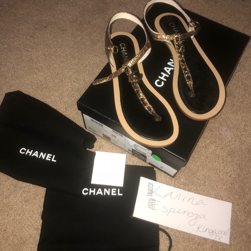 CHANEL GOLD THONGS SANDALS